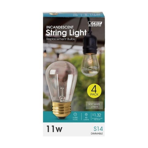 Feit Electric 3908167 11W S14 Incandescent Bulb; 40 Lumens - Soft White, 4PK 3908167
